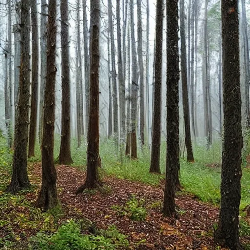 Image similar to forest:1, wolves:2, trees:-3