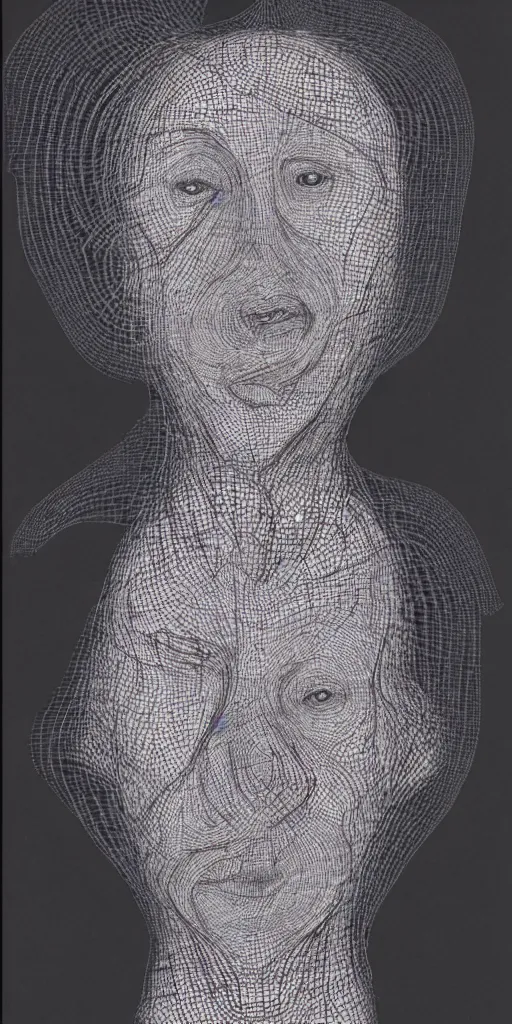 Image similar to peter de jong attractors morphing into a human face, vhs footage