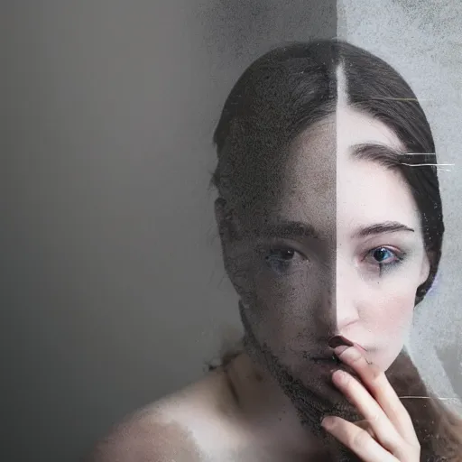 Prompt: double exposure portrait photography motion blurred