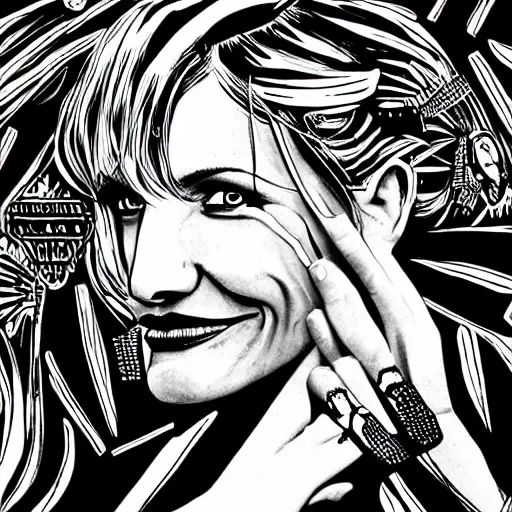 Image similar to mcbess illustration of cameron diaz at the met gala