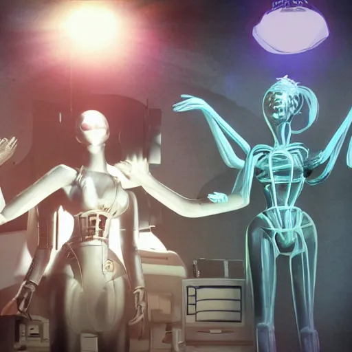 Image similar to nuclear powered love factory with latex clad nubile fembot androids being possessed by the machine spirit rikolo and doctor seuss with joan semmel and hr giger pastel high contrast cinematic light, mystical shadows, sharp focus, divine realm of gods, octane render