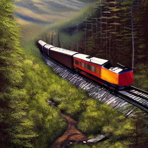 Prompt: a masterpiece of a train travels through the mountains and forests,artstation,highly detailed