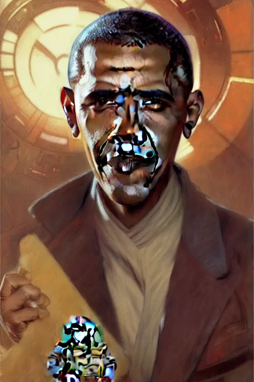 Image similar to barack obama as a attractive man, star wars, painting by gaston bussiere, craig mullins, greg rutkowski, alphonse mucha