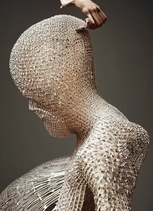 Image similar to a beautiful male dancer wearing iris van herpen couture, photographed by erwin olaf for vogue