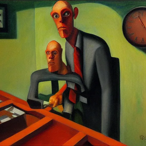 Image similar to gwar accountant, grant wood, pj crook, edward hopper, oil on canvas