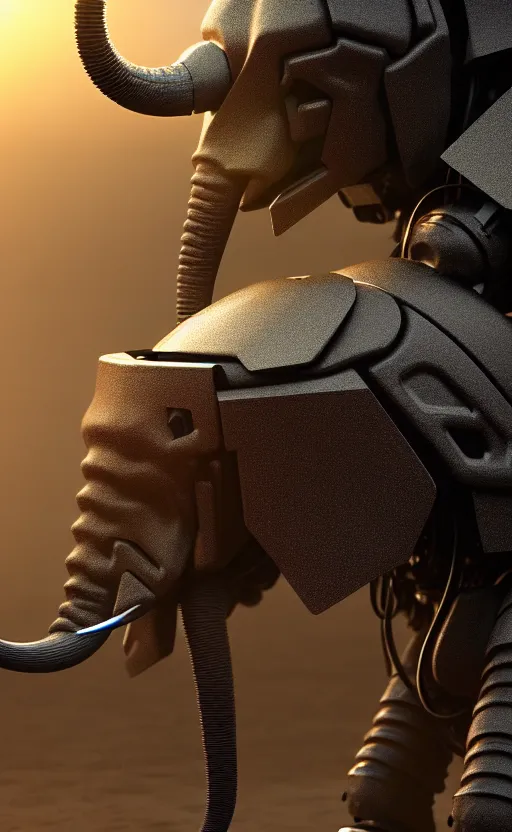 Image similar to hyper realistic and higly detailed photo of a mech elephant. intricate, wiring, electronic componentsss, color diodes. volumetric light. professional digital art, lotr style, extremly detailed, trending on artstation, stuning, octane render, unreal engine 5, 8 k rendering.