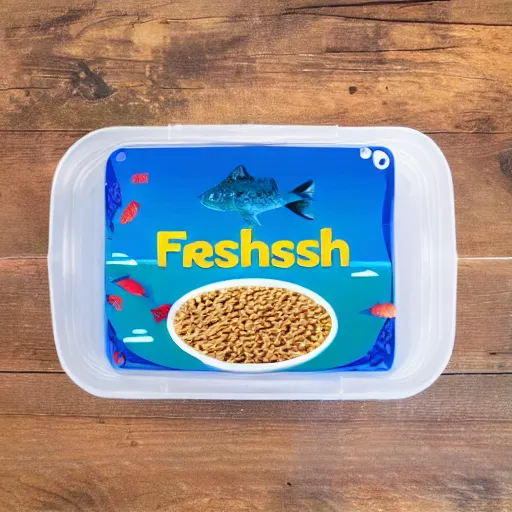 Prompt: fresh fishy fish cereal box