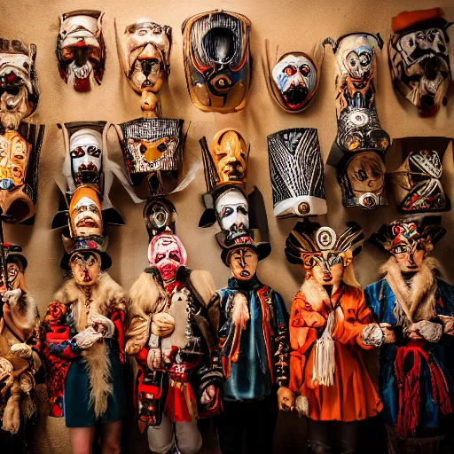 Image similar to portrait photography of tyrolean folklore masks, studio lighting, by Annie Leibovitz, fujifilm x100v, s1.4, 8k, high quality