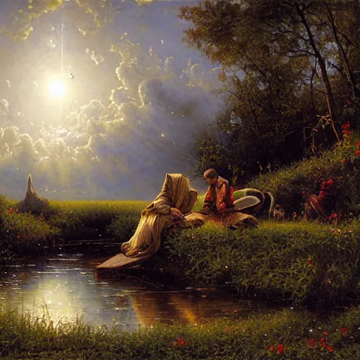 Prompt: Liminal space in outer space by Daniel Ridgway Knight