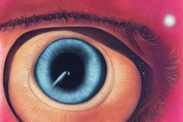 Prompt: close - up of an eye with factal stars and clouds by mary jane ansell, behance contest winner, psychedelic art,