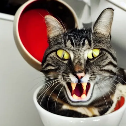 Prompt: a cat yelling angrily because it's bowl is empty