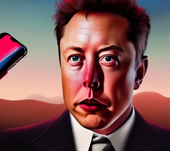 Image similar to hyperrealism aesthetic ridley scott and denis villeneuve style photography of a detailed giant elon musk, siting on a detailed ultra huge toilet and scrolling his smartphone in hyperrealism scene from detailed art house movie in style of alejandro jodorowsky and wes anderson