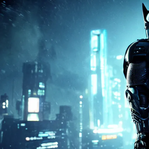 Image similar to movie still of cyberpunk batman, 4 k