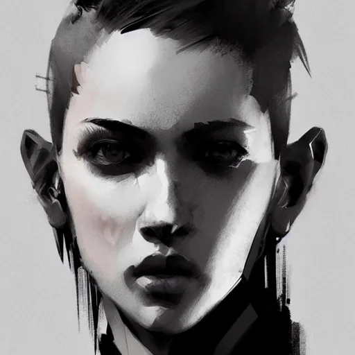 Prompt: portrait of an american girl with short hair, men's haircut, dramatic lighting, illustration by greg rutkowski, yoji shinkawa, 4 k, digital art, concept art, trending on artstation