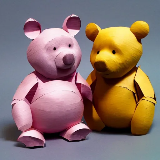 Image similar to cut paper sculpture of pooh and piglet