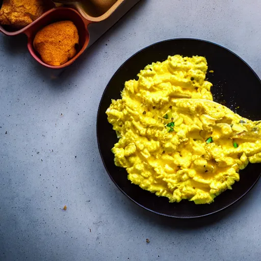 Image similar to the most amazing delicous scrambled eggs, food photography 4k