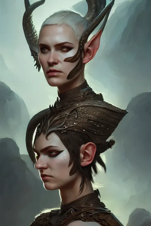 Image similar to portrait of a pagan berserk elven woman with a warpaint, undercut haircut, medium shot, portrait, concept art, natural lighting, illustration, full color, highly detailed, photorealistic, by greg rutkowski and artgerm, artstation,