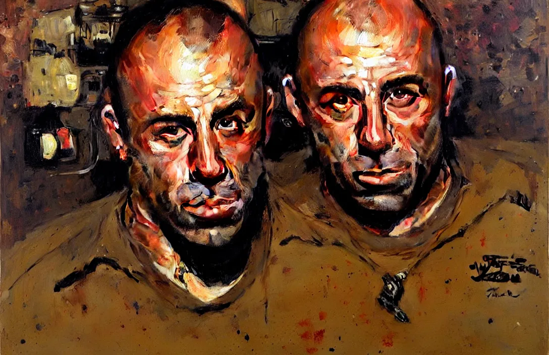 Image similar to portrait of joe rogan!!!!!!!!!!!!!!!!!!!!!!!!!!!, detailed face, detailed painting,, epic lighting, by ilya repin, phil hale and kent williams