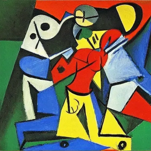 Prompt: battle painted by Picasso.