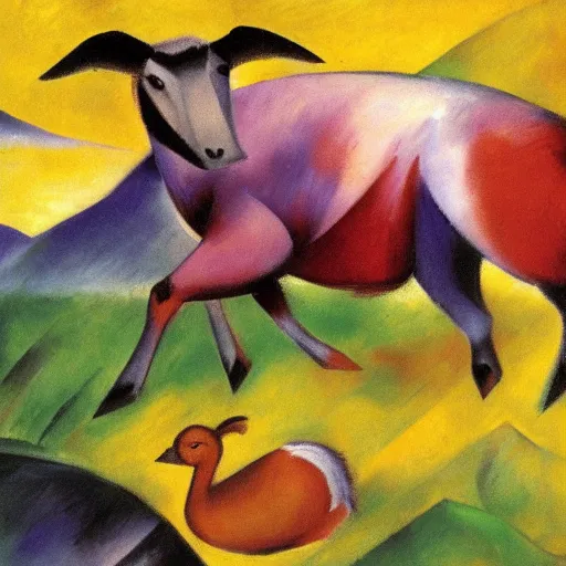 Prompt: franz marc sheep with duck