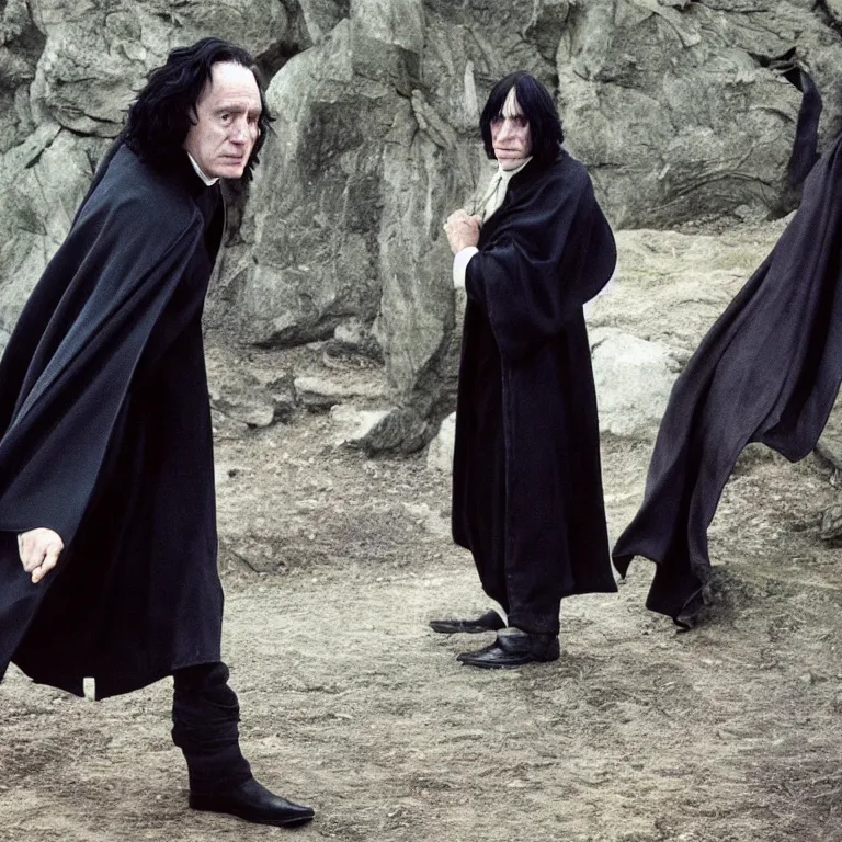 Prompt: Joe Biden as Severus Snape in Harry Potter, film still