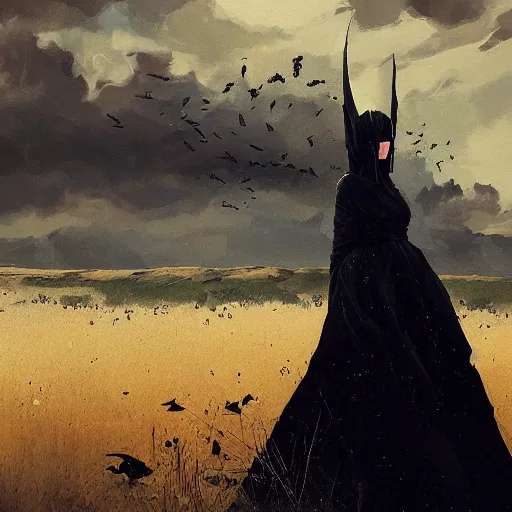 Image similar to morning, a woman in a black dress with a raven head. no face. sun, cinematic, clouds, vogue cover style, contracting colors mood, realistic painting, intricate oil painting, high detail, figurative art, poster art, by simon bisley, ismail inceoglu, wadim kashin, filip hodas. pixar theme.