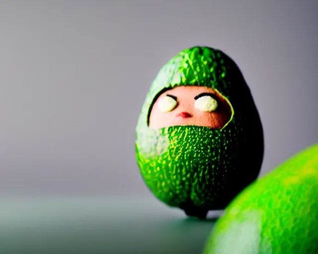 Image similar to 8 5 mm photography of elon musk!! dressed as an avocado!! dof and bokeh