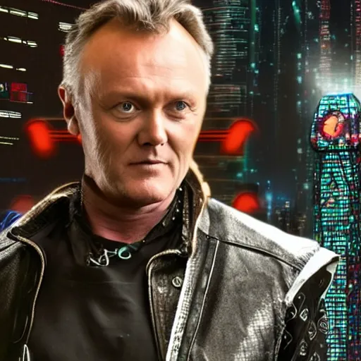 Image similar to Anthony Head as Cyberpunk Uther