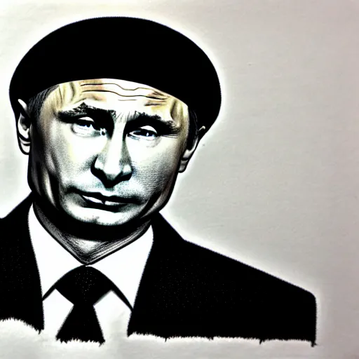 Image similar to vladimir putin with a nuclear mushroom cloud ushanka hat, cartoonish, ultra detailed pencil drawing