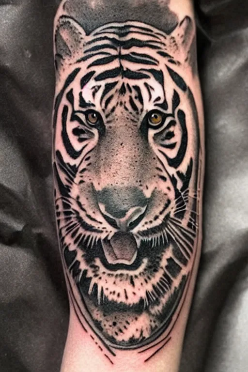 Image similar to tattoo of a tiger, detailed, colored