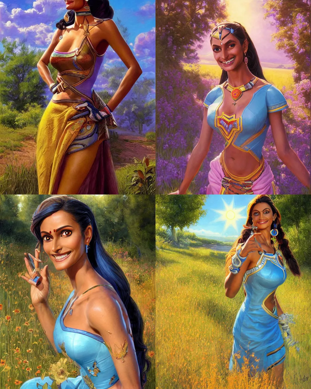 Prompt: portrait, symmetra from overwatch wearing a beautiful summer dress in the countryside, by greg staples and jeff easley, beautiful scene, hyperrealistic, intricate, summer day, sunlight, cheerful, soft lighting, detailed