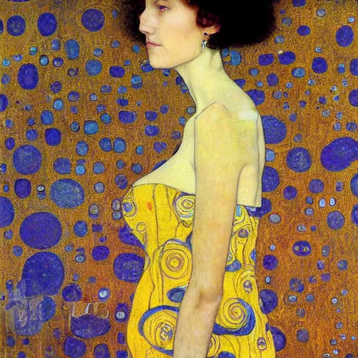 Prompt: abstract painted portrait of a beautiful woman by klimt, moebius