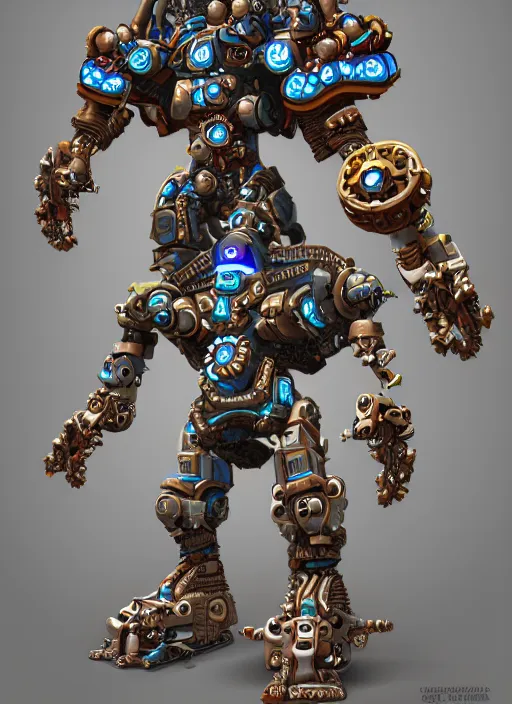 Prompt: mech warrior with complex fractal aztec Ornaments, neural link to an interdimensonal Portal, trending on artstation