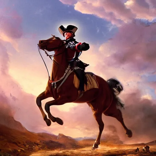 Prompt: gopro footage of napoleon on his horse fighting in waterloo, trending artstation, hyper realistic, very detailed, dramatic scene, realistic lighting, anime, 4 k