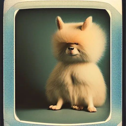 Image similar to polaroid photo:: cute fluffy creature, studio lighting:: by beeple and James Gilleard and Justin Gerard :: ornate, dynamic, particulate, intricate, elegant, highly detailed, centered, smooth, sharp focus