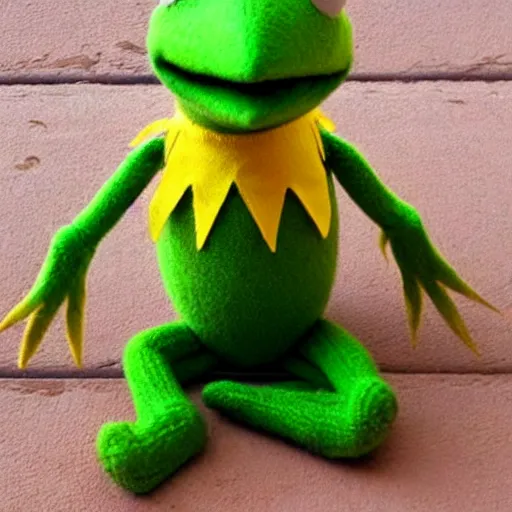 Image similar to kermit the frog, made out of cactus