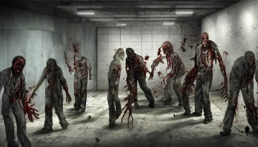 Image similar to zombies working in a morgue. trending on artstation. realistic cinematography