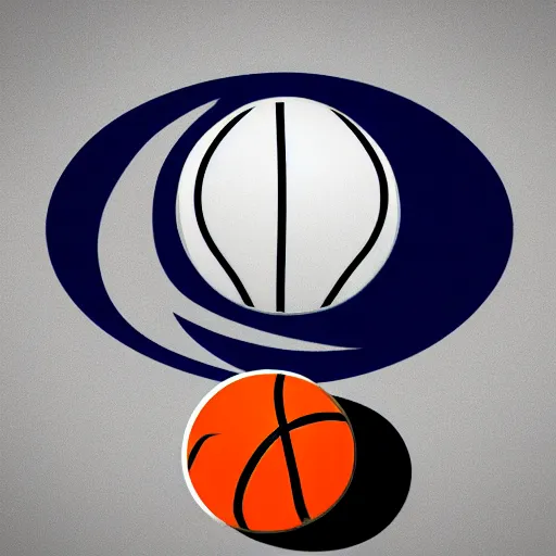 Prompt: a 2 d render logo of a basketball with saturn rings and a white background,