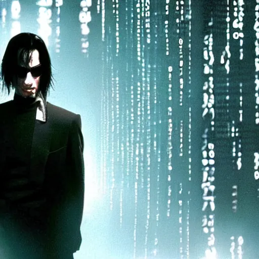 Image similar to picture of andrew tate as neo on the set of the matrix ( 1 9 9 9 )