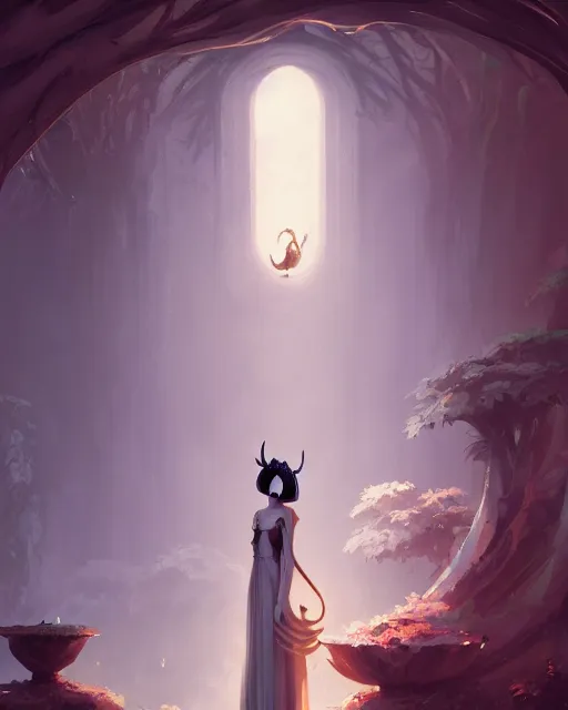 Image similar to portrait of hollow knight as an elegant renaissance goddess, stephen bliss, unreal engine, by greg rutkowski, loish, rhads, makoto shinkai and lois van baarle, ilya kuvshinov, rossdraws, global illumination, radiant light, detailed and intricate environment
