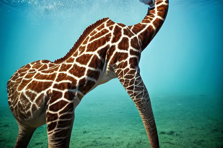 Image similar to underwater photo of a jiraffe by national geographic