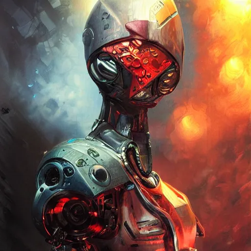 Image similar to robot villain from the future by raymond swanland, highly detailed