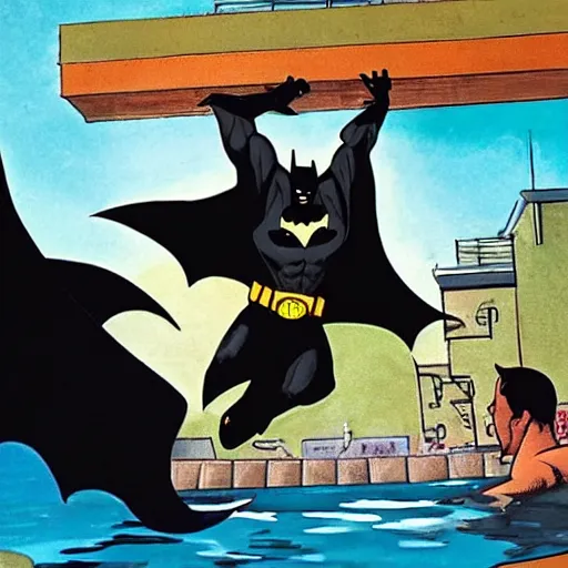 Image similar to batman diving in a pool