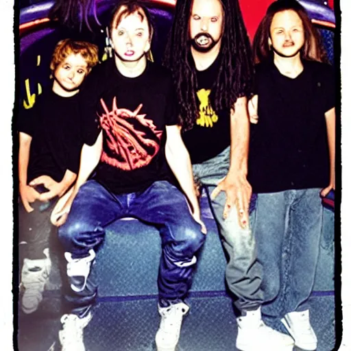 Image similar to Korn performing at Chuck E. Cheese circa 1998