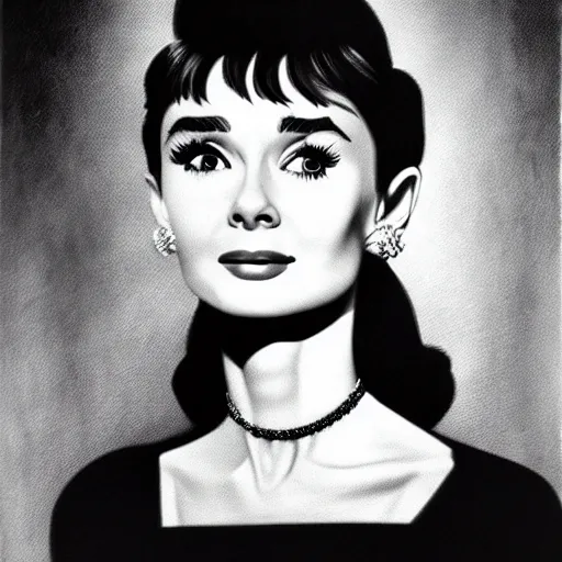 Image similar to audrey hepburn, head and shoulders portrait, extremely detailed masterpiece, one single continues line.