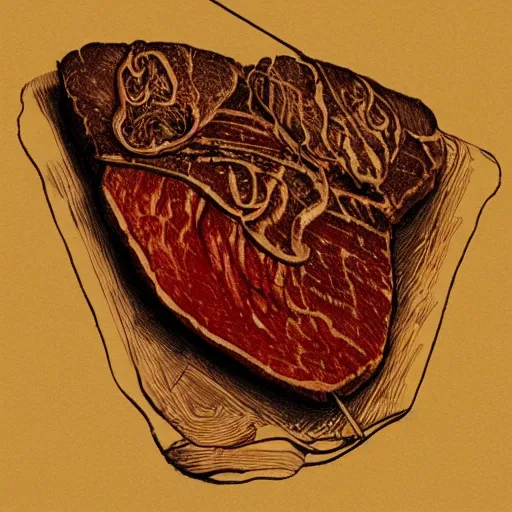 Image similar to highly detailed schematic of steak, da vinci