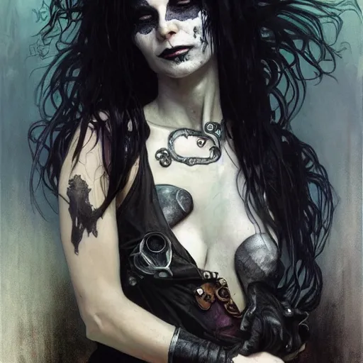 Image similar to wyona rider as death from sandman, gentle smile, by cedric peyravernay, alphonse mucha, by jeremy mann, by lecouffe deharme, goth chic, soft lightning, eyeliner, punk rock, high detailed, 8 k