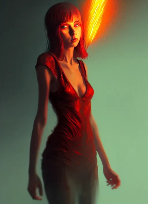 Prompt: satan daughter, wearing, outfit, clothes, full body, fire, hell, lightning, pyromancer, intricate, elegant, highly detailed, digital painting, artstation, concept art, smooth, sharp focus, illustration, ethereal, misty, by ilya kuvshinov and jeremy mann, 8 k, octane render