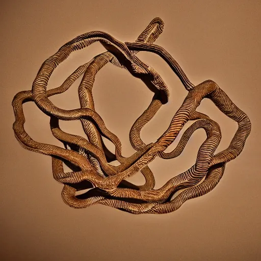 Image similar to tentacles made of brown corrugated cardboard, cut out of cardboard, realistic photography, fantasy