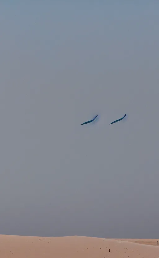 Image similar to blue whales jumping in sand dunes, photography